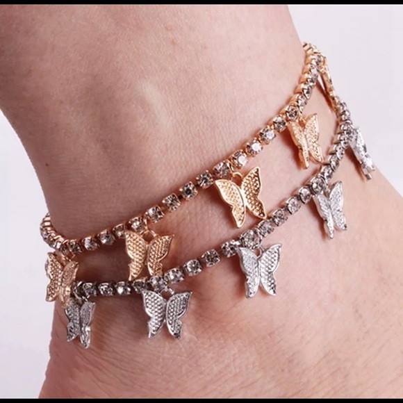 Cubic Zircon Gold Plated Butterfly Bracelet/Anklet - Picture 4 of 5